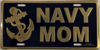 Navy Mom Gold Print Metal License Plate