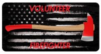 Volunteer Firefighter Axe On U.S.A. Flag Photo License Plate