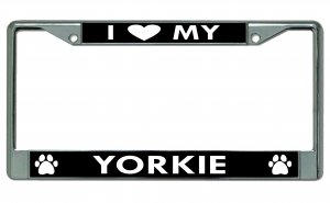 I Heart My Yorkie Dog Chrome License Plate FRAME