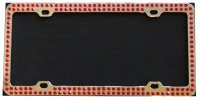 Diamond Bling Red 2 Row Chrome License Plate Frame
