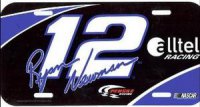 Ryan Newman #12 NASCAR Plastic License Plate