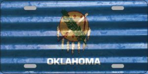 Oklahoma Corrugated Flag Metal License Plate