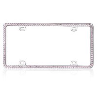 Single Row Pink Crystal Chrome License Plate Frame