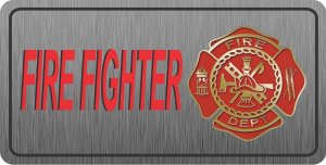 Fire Fighter Brushed Aluminum Photo License Plate