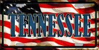 Tennessee On American Flag Metal License Plate