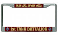 USMC 1st Tank Battalion Chrome License Plate Frame