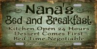 Nana's Bed And Breakfast Metal License Plate