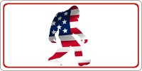 American Flag Bigfoot on White Photo License Plate