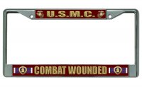U.S.M.C. Combat Wounded Chrome License Plate Frame