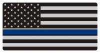 Thin Blue Line On Grey U.S. Flag Photo License Plate