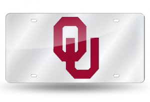 Oklahoma Sooners Silver Laser LICENSE PLATE