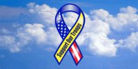 Support Our Troops Ribbon With Clouds Photo License Plate