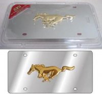 Mustang 3-D Gold Logo Stainless Steel License Plate