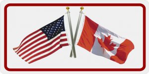 USA / Canada Crossed Flags Photo License Plate