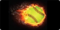 Softball On Fire Centered Photo License Plate