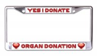 Yes I Donate Organ Donation Chrome License Plate Frame