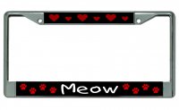 Meow Paw Prints And Hearts Chrome License Plate Frame