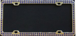DIAMOND Bling Blue 2 Row Chrome License Plate Frame