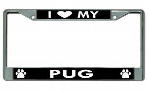 I Heart My Pug Dog Chrome License Plate FRAME