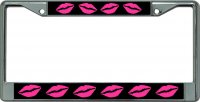 Pink Lips Chrome License Plate Frame