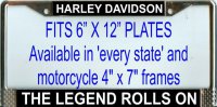 "Harley Davidson the Legend Rolls On" License Plate Frame