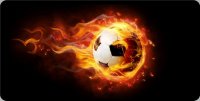 Soccer Ball On Fire Centered Photo License Plate
