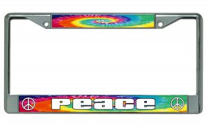 Peace TIE DYE Chrome License Plate Frame