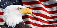 Eagle On U.S. Waving Flag Photo License Plate