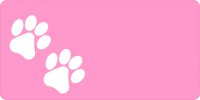 White Paw Prints Offset On Pink License Plate