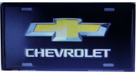 Chevy Bowtie On Black Metal License Plate