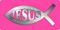 Jesus Fish Chrome On Pink Photo License Plate
