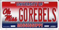 University Of Mississippi GOREBELS Metal License Plate