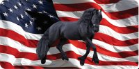Friesian Horse On U.S. Flag Photo License Plate
