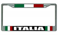 Italia With Flag Chrome License Plate Frame