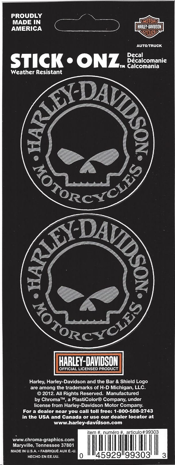 Harley Davidson Willie G. Skull DECALs