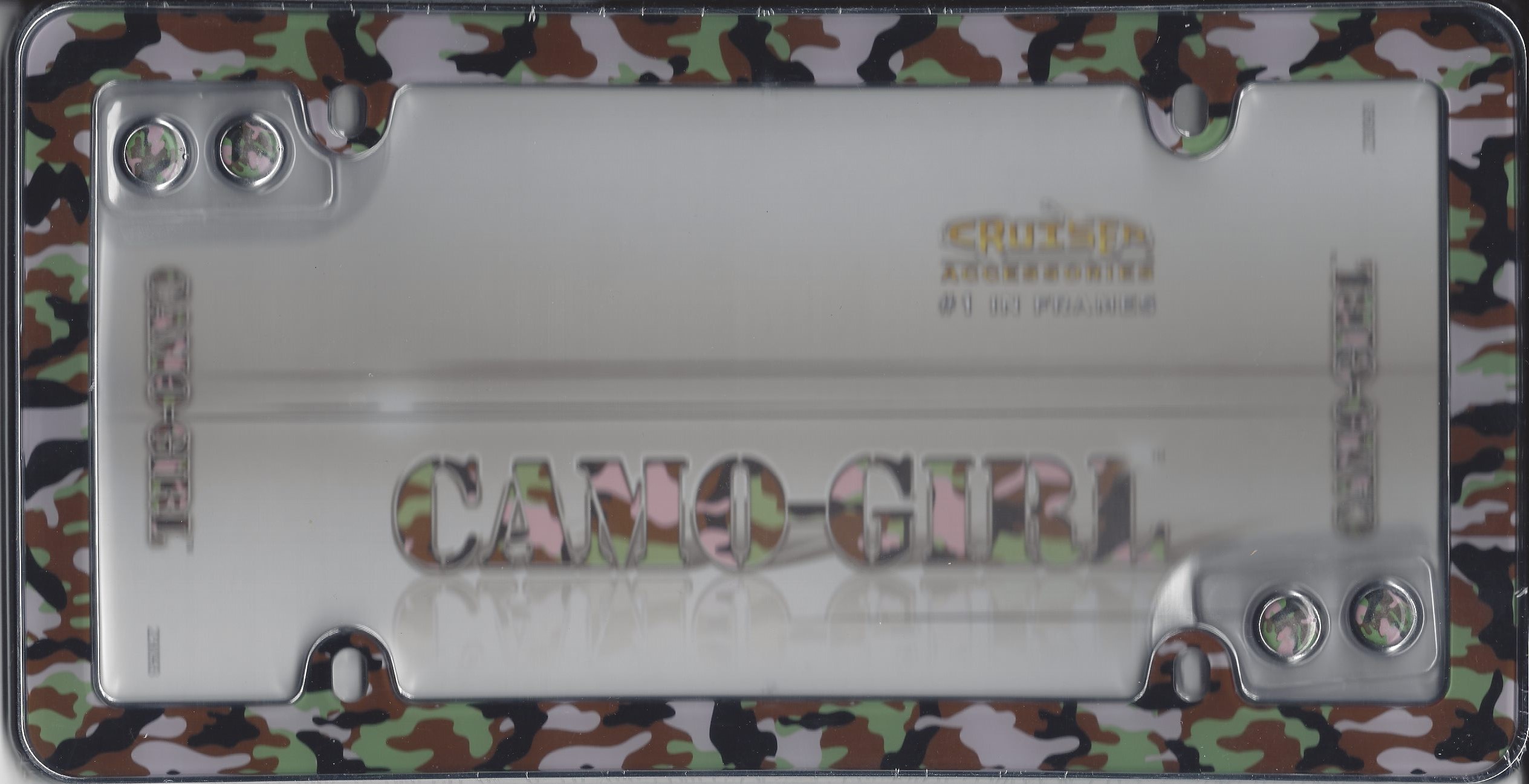 Pink Camo Girl Plastic License Plate Frame  Free Screw CAPS with this Frame