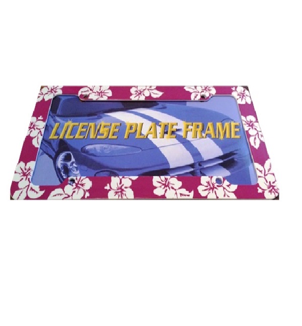 Tropical FLOWER Purple Plastic License Plate Frame