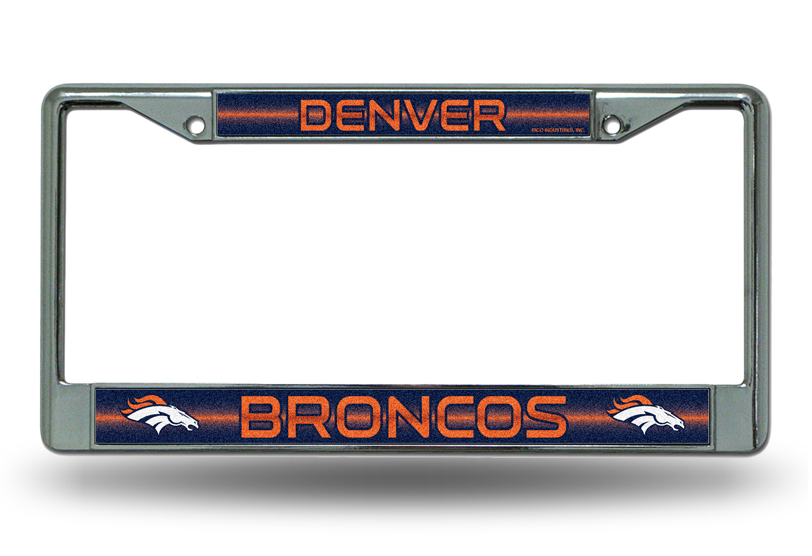 Denver Broncos Glitter Chrome License Plate Frame Free Screw Caps Included