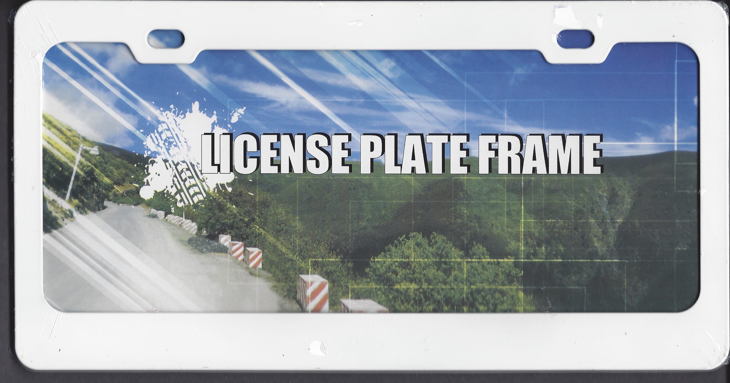 Blank Smooth White 2 Hole License Plate Frame Free SCREW Caps Included