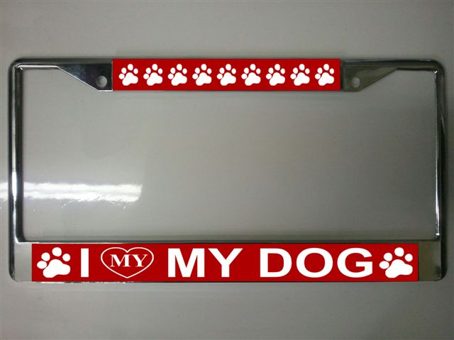 I (Heart) My Dogs Photo License Plate Frame  Free SCREW Caps with this Frame