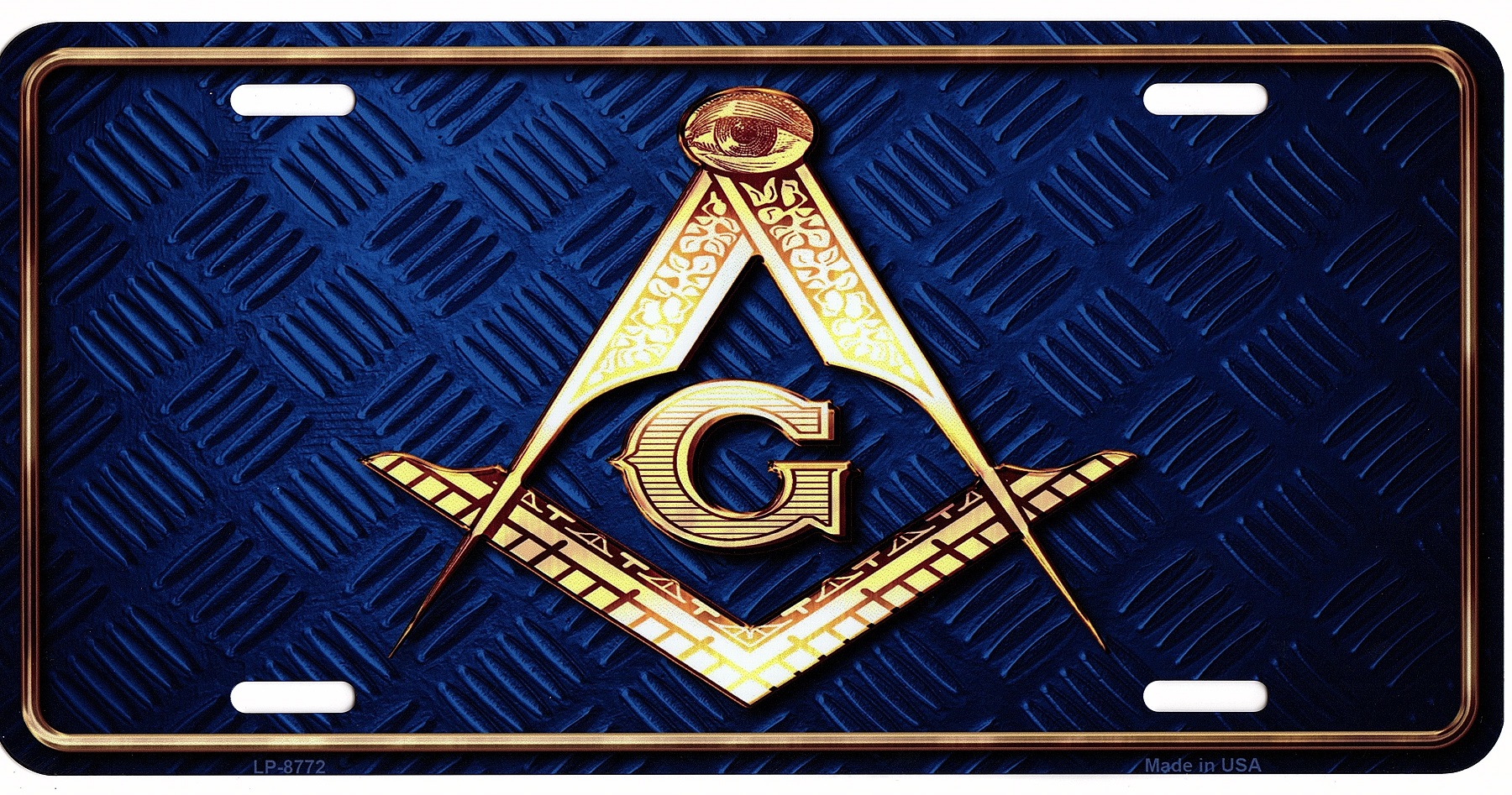 Freemasonry GOLD On Blue Metal License Plate
