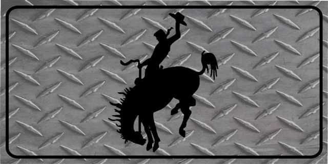 Rodeo Cowboy On DIAMOND Plate Photo License Plate   Free Personalization on this Plate