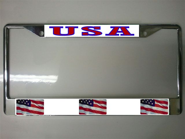 United States Flag Photo License Plate Frame Free SCREW Caps Included