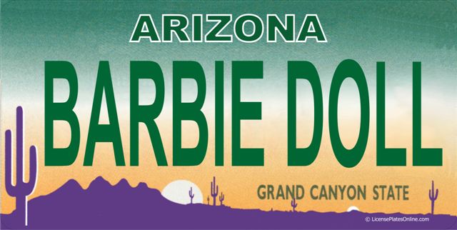 Arizona BARBIE DOLL Photo License Plate  Free Personalization on this Plate