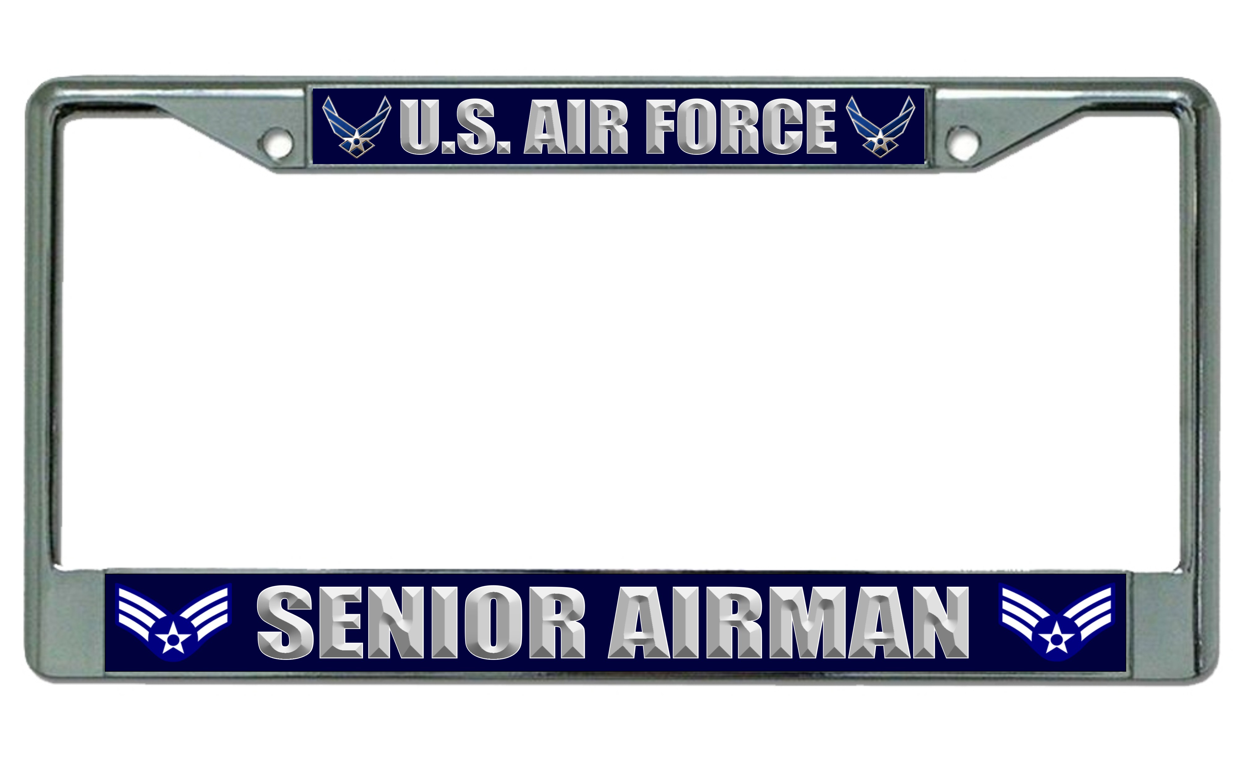 U.S. Air Force Senior Airman Photo License Frame.  Free SCREW Caps Included
