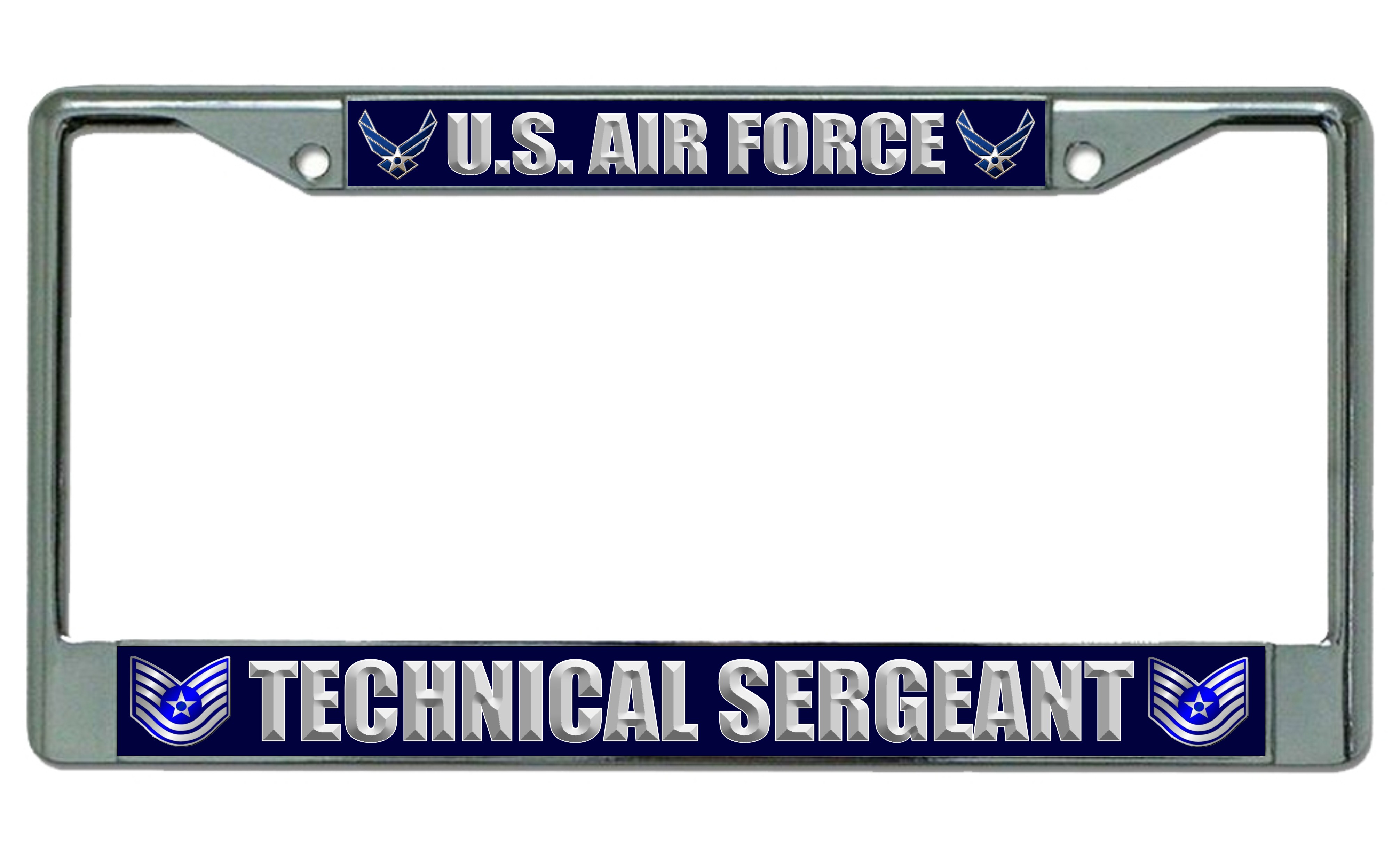 U.S. Air Force Technical Sergeant License Frame.  Free SCREW Caps Included