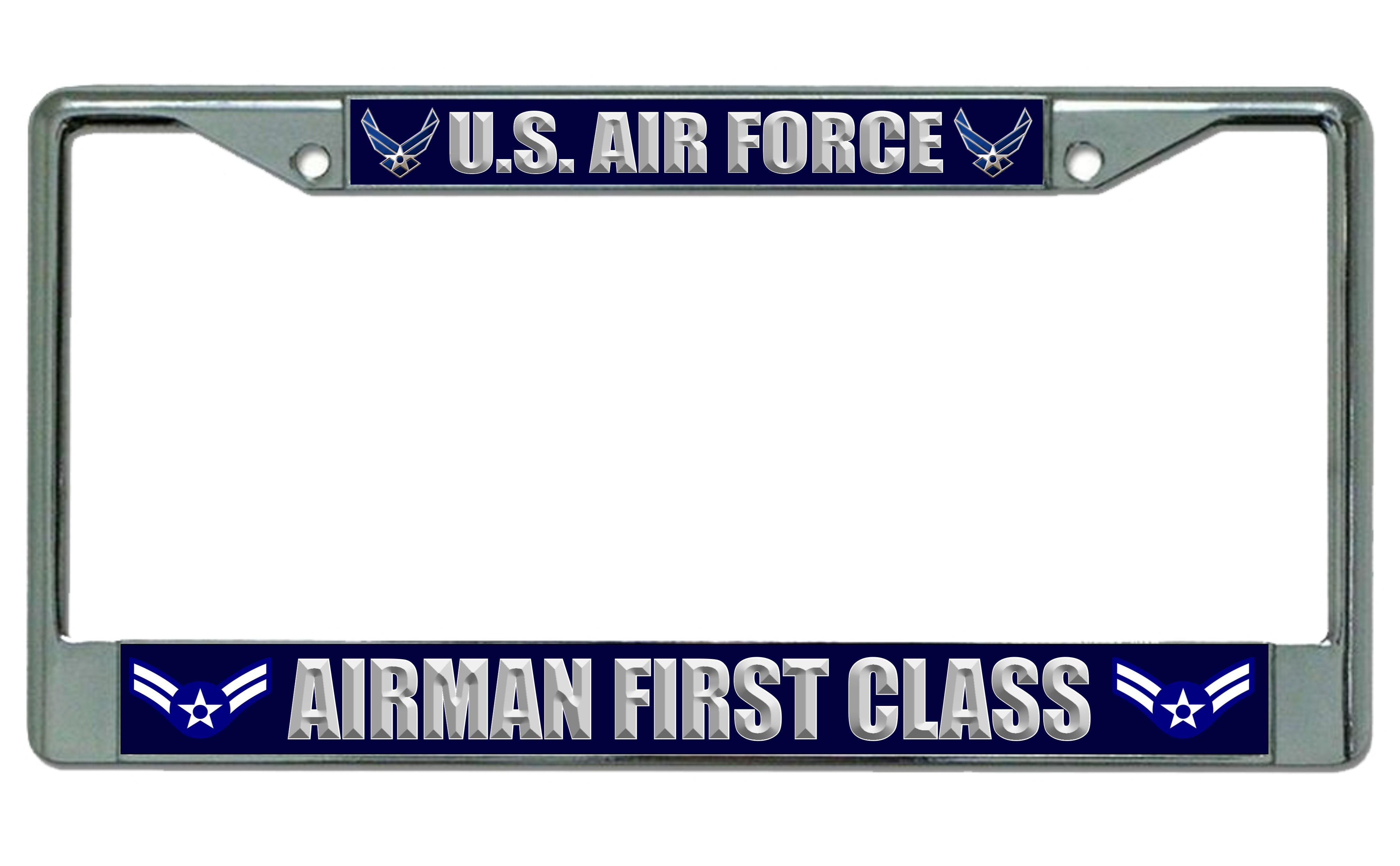 Air Force Airman First Class Photo License Frame.  Free SCREW Caps Included