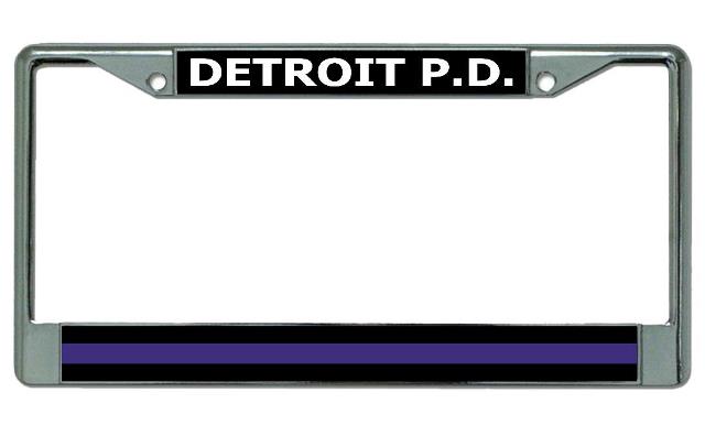 Detroit P.D. Thin Blue Line Chrome LICENSE PLATE Frame