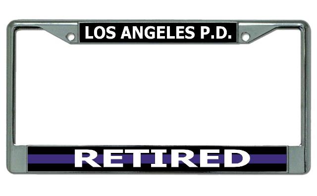 Los Angeles P.D. Thin Blue Line Retired Chrome LICENSE PLATE Frame