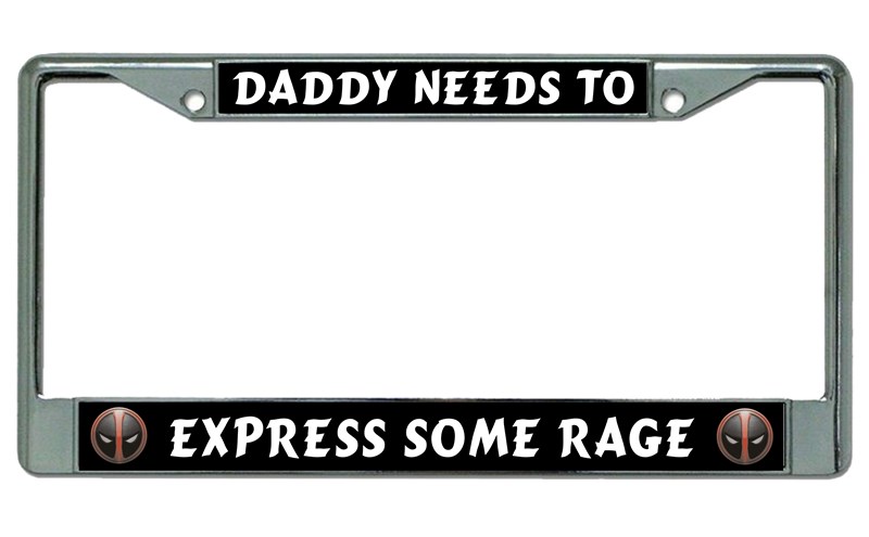 Deadpool Daddy Rage Chrome License Plate FRAME